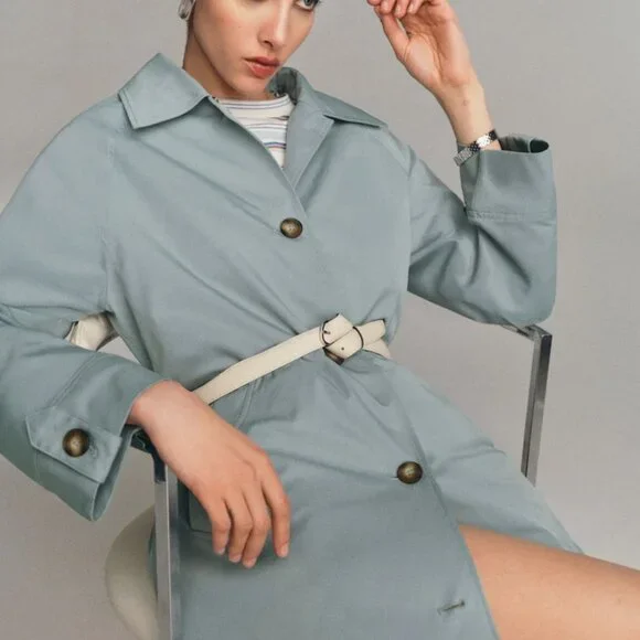 Reformation Dion Trench Sky Blue Size S - Picture 3 of 3